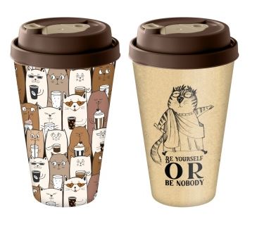 Стакан с крышкой 550мл с декором с клапаном my cats (тёмно-коричневый)